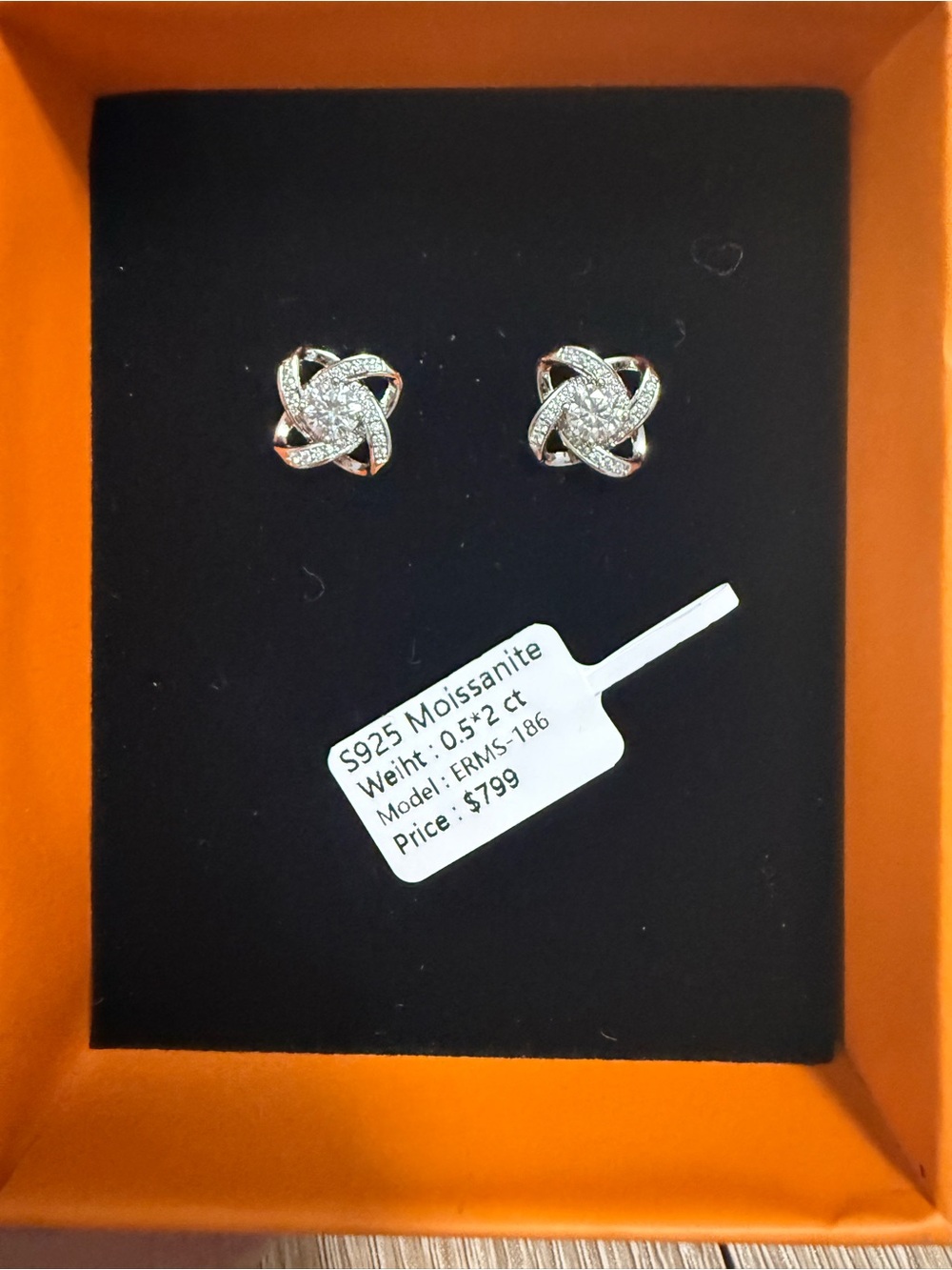 S925 Moissanite Silver Twisted Knot Stud Earrings - White